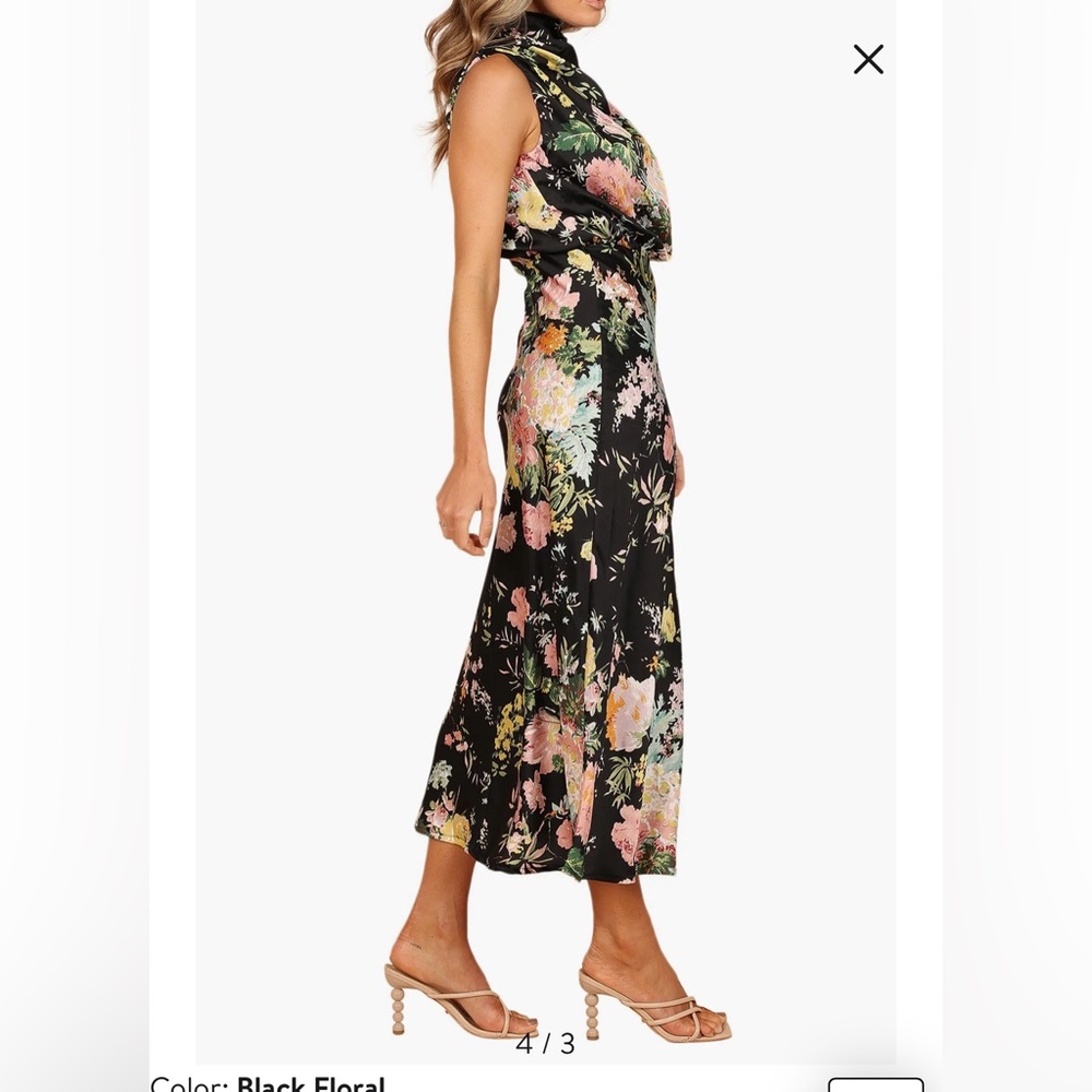 Floral Halter Neck Dress - Black and Multicolor - Picture 4 of 14